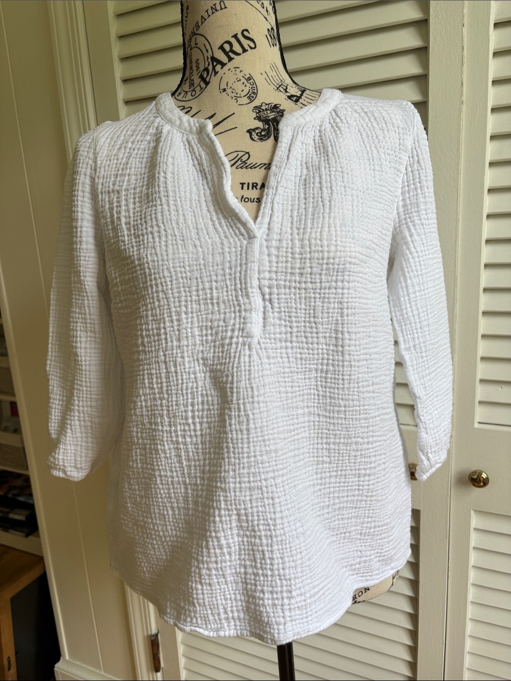 J. Jill White Textured Gauze Tunic Blouse XS